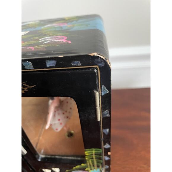 Vintage Black Lacquer Japanese Jewelry Box Ballerina Music Box Hand-painted - Picture 11 of 12